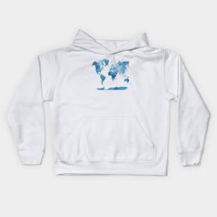 World Map in watercolor Blue Kids Hoodie